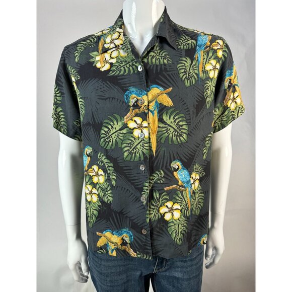 Guy Harvey By Aftco Bluewater Parrot Floral Silk Hawaiian Shirt M - Picture 1 of 16